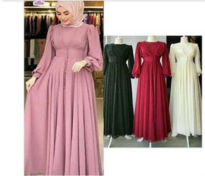 Muslim Hijab Dr2021 Women Solid Button Chiffon Eid Mubarak Party Evening Long DrArabic Turkish Islamic Clothing X080323052430236