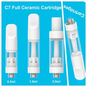 Nyaste C7 IMINI VAPE PEN PENTRIDGES 0,5 ml 1,0 ml 2,0 ml Keramiska spolar Tomma vagnar Vax förångare Tjock olja 510 Tråd E Cigs Atomizers White Ultra-Low Pris 1,2Ω Motstånd