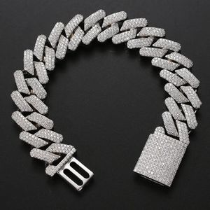 HOYON 20mm 3 Rows CZ Cuban Chain Mens Bracelet S925 Silver Plated 18K Gold Jewelry Hip Hop Rock Bangles 240508