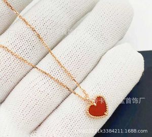 Brand originality Van small red heart love necklace female 925 silver plated 18K Rose Gold Heart Bracelet Red Earrings Agate jewelry