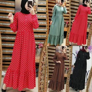 Etniska kläder maxi klänning klassisk polka dot rufsade höga midjeklänningar för muslimska kvinnor dubai kalkon abaya kaftan eid ramadan abayas