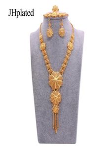 Dubai Hawaiian 24K Gold Plated Bridal smycken set halsbandör örhängen armband ringar gåvor bröllop smycken set för kvinnor 6600310