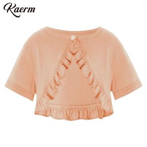 Halsdukar Kaerm Toddler Baby Girl Cotton Cardigan Sweater Knit sjal täcker kort ärm enskilda knappruffle ryckel bolero klänning