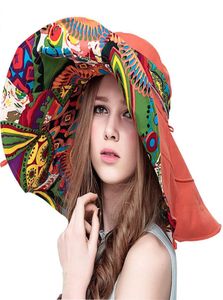 Шляпы солнца шляпы для женщин летние большие пляжные шляпы цветочные распечатки широко распадаются дамы летние sunhat6081811