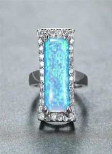 Anéis de casamento anel de cor prata vintage grande engajamento de pedra do retângulo fofo fofo de fogo azul branco para mulheres jóias 4580057