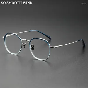 Solglasögon ramar japanska handgjorda glasögon ram män titan läst glasögon 8502 fyrkantiga myopi -glasögon receptbelagda glasögonblå lins