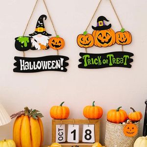 Dekorativa figurer 2st Halloween Hanging Sign Pumpkin Wood Ornament Pendant Gnome Plack