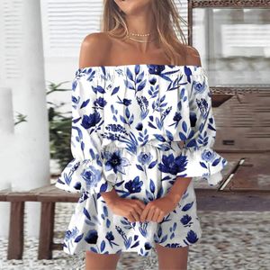 Vestidos boho para mulheres 2023 verão sexy fora de ombro flare manga vestido floral feminino casual solto mini vestido para mujer 240506