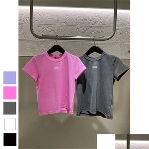 Womens T-Shirt Solid Summer T Shirt For Women Clothing Letter Print O-Neck Short-Sleeve Femme Loose Casual Crop Top 100% Cotton Tee Dr Oth6L