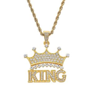 Fashion-crown king diamonds pendant necklaces for men women luxury letters pendants alloy rhinestone chain necklace gold silver jewelry 253S