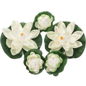 Dekorative Blumen 5 Stcs Outdoor Dekor künstliche schwimmende Lotus Wasser Lilien Blumenteich Weiße Pflanzen