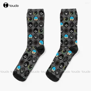 Women Socks Flight Instruments Aviation Aircraft Airplane Flying Aereo con stampa digitale personalizzata personalizzata 360 °