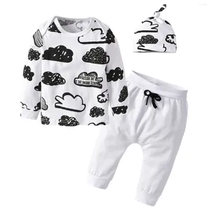 Kleidungssets 0-24M Kleinkind Baby Boy Casual Clothes Set Wolken gedruckt Langarm T-Shirt Hosen Cap Frühling Herbst geborenes Outfit