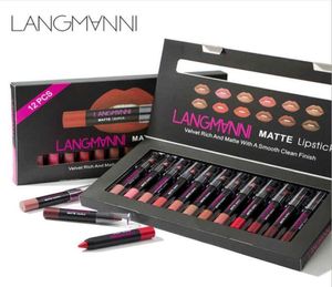 Langmanni Waterfroof Matte Lipstick Pencil Kit Matte Lips Phigment Lipstick Long Lasting Mate Batom Sexy Beauty Cosmeti6474409