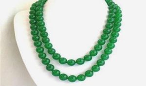 Long 32quot 8mm Green Jade Green Redes redondas Gemtones Colar96626377