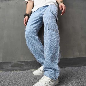 Mäns jeans män solid lös mode flera fickor last jeans manliga byxor strtwear herrar raka casual denim byxor y240507