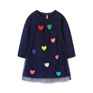 Sukienki dziewczynki skaczące mierniki 2-7t księżniczki sukienka Serce Koktajla Autumn Spring Childrens Dress Długie rękawie przyjęcie dziecięce urodziny Diftl2405