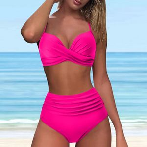 Frauen hoher Taille Bikini Set sexy zweiteilige Tankini Badeanzüge Schleudern offener Rückenfalt