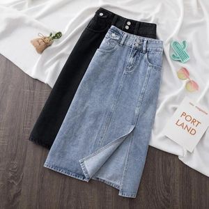 Skirts Summer Vintage Denim Skirt Women Korean Style Fashion High Waisted Jeans Midi Female Elegant Casual Office Black