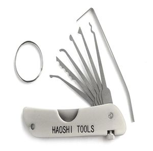 HAOSHI Foldable 6 Single Hook Picks Lock Pick Set Lock Picking Tools Door Lock Opener Padlock Tool Bump Keys Locksmith Tool Fold P6100190