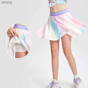 Skirts Kids Girls Summer Tie Dye Print Sports Running Skorts Double Layers Athletic Workout Mini Skirts For dent Gym Tennis Dance Y240508