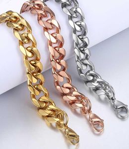 Bracelets para homens Rose Gold Silver Color Curb Chain Link Cadeir