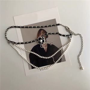 Women Belt Fashion Metal Waist Chain Luxury Pearl Chain Camellia Decorative Vintage Designer Brand Belt 299E