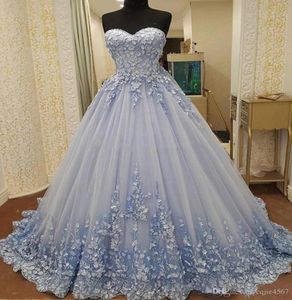 Ny 3D Flower Sweet 16 klänningar älskling ärmlös sexig spets back boll klänning prom klänning quinceanera formell fest kväll slitage rea1839790