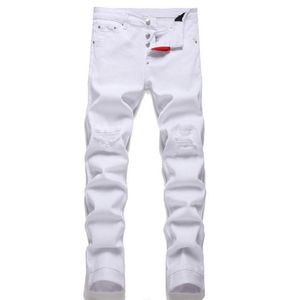 White Designer Jeans Trousers DS116 Trendy Clothe Youth Boys Blue Denim Streetwear Urban Woman Mens Skinny Stretch Rip Pants with5208121