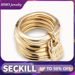 Wedding Rings 2024 Original Design Spain UNOde50 Jewelry Fashion Personality 14K Gold Six Ring Detachable Women's Boutique Gift