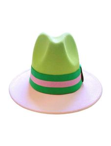 Szerokie brzegowe kapelusze patchwork fedora hat kolorowy dwukrotny unisex men kobiet Panama zielony różowy brytyjski styl trylby impreza formalna cap8337565
