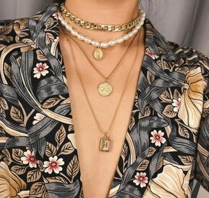 Punk Multi -Layered Pearl Choker Halsband Collar Statement Virgin Mary Coin Crystal Pendant Halsband Kvinnor Jewelry4665507