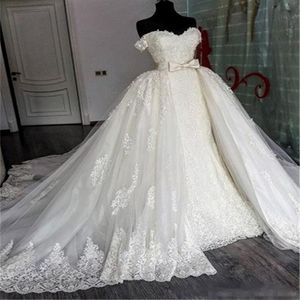 Nuovi arrivi 2019 Abiti da sposa sirena con gonna staccabile treno da spalla a cuore a cuore coda di pesce in pizzo di lusso da sposa Go 289j