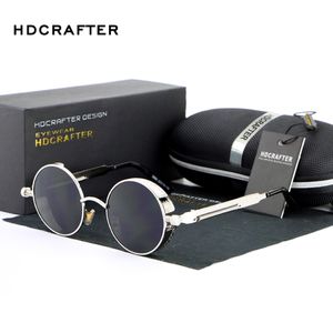 HDCRAFTER Vintage Round Metal Steampunk occhiali da sole polarizzato Brand Designer Retro Steam Punk Sun Glasses for Men 310u