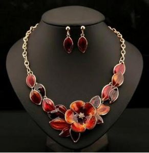 Beautiful Flower Womens Jewelry Sets 4 Color Option Gold Plated Enamel Statement Pendant Bib Necklace Earring Set6808238