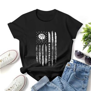 T-shirt femminile bandiera americana Basketball Basketball Basket Vintage Basketball Shirt Premium Shirt grafico Casual Short Fling Flust T-Shirt Y240506