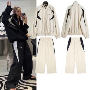 23FW Runway Style Herrspårspår 3B Sportsikon Aprikos Black Patchwork Jacket Pants Set Street Style Plain Overized Logo Ytterkläderbyxor Suits Unisex