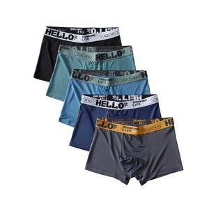 5pcs/lot Boxer Shorts Ice Silk Mens Underwear Summer Underpants U Convex Lingerie Breathable Sexy Panties Y240507