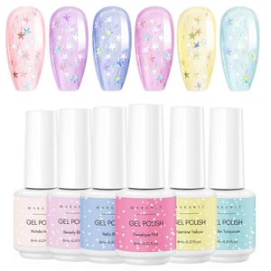 Tırnak Jel Makartt Polonya Seti Jelly Clear Glitter Pembe Mavisi Irridescent Yıldızlarla Boşalt Kristal Şeffaf Vernik Q240507