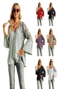7 Colors Womens TShirt Loose Large Size Lace Shirt Women039s Long Sleeve Solid Color Deep V Pullover Chiffon Shirt9541828