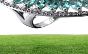 1st TuckyShine överdriven högkvalitativ grön kvarts Gemstone Crystal Cubic Zirconia 925 Sterling Silver Rings for Women4160065