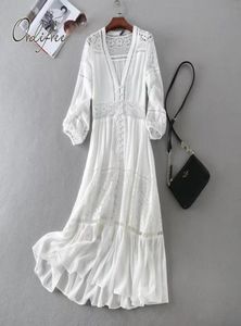 Ordi 2019 Summer Women Long Tunic Beach Dress Sundress Long Sleeve White Lace Sexy Boho Maxi Dress T51906157601805