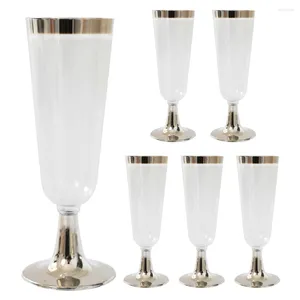 Cups Saucers 6Pcs Disposable Plastic Wine Glasses 5oz Party Hard Drinking With Stem Stackable For Champagne