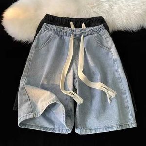 Shorts maschile 2024 marchio di tendenza estivo vecchio pantaloncini di jeans lavati maschile hip hop street sciolte elastiche pantaloni medi H240508