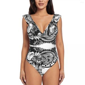 Swimwear femminile 2024 Swim costume in bianco e nero inchiostro art doodle un pezzo unico