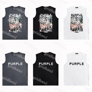 Luxury Mens Shoulder Vest Summer Loose Tank Tops Purple Brand Letter Printed Tshirt Clothing