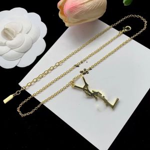 As Original Large Y designer Jewelry letter pendant choke slim necklace elegant 18K yellow Gold Solid logo engrave Girls women birthday wedding Jewelry gift 45cm