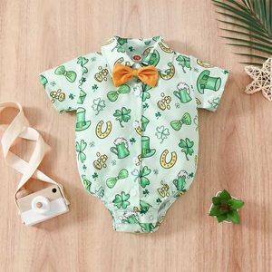 Rompers Infant Boys Boys St. Patrick S Day Shirt Bodysuitフォーマルな半袖ロンパーズ1ピース衣装紳士服3-18M H240508