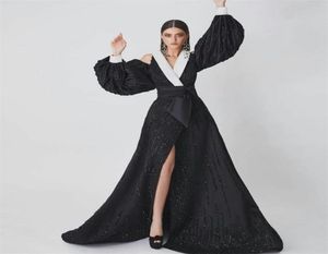 Modern Design Evening Dresses Long Sleeves White And Black Sequins Beads Bling Prom Dresses Hollow Sexy Custom Made Robe 8501869