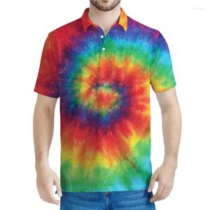 Kolorowy pigment na polo mężczyzn 3D nadrukowane koszule polo mężczyźni kobiety spiralna koszulka graficzna Koszulka Ogółździna T-shirt Street Street Lapel krótkie rękawy